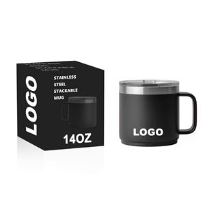 Mug à poignée 12oz/14oz en acier inoxydable 304 à double paroi isolé, mini portable pour café à domicile et usage quotidien - Product Image 1