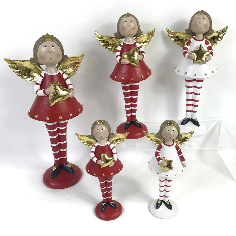 赤い樹脂の天使の像彫刻された最高の手描きのフィギュアエンジェルギフト置物の装飾クリスマス家族の装飾