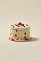 Lanterne en céramique écologique faite à la main en forme de gâteau aux fraises avec couvercle, boîte de rangement réutilisable pour bijoux sans cire