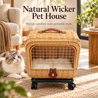 Maison pour chat en rotin naturel tressé à la main avec coussin amovible, lit pour animaux respirant en osier pour un confort premium à la maison ou à l'hôtel