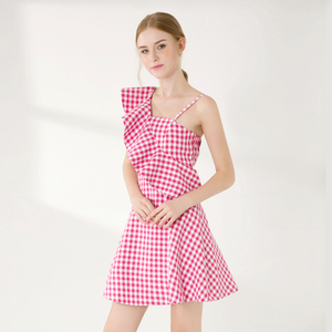 2018 Primavera Verano mujeres Plaid <span class=keywords><strong>de</strong></span> oblicuo Collar <span class=keywords><strong>de</strong></span> Mini vestido sin tirantes Slim Casual vestido para damas <span class=keywords><strong>de</strong></span> <span class=keywords><strong>la</strong></span> <span class=keywords><strong>noche</strong></span> - Product Image 3