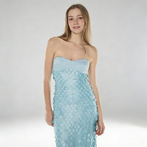 فستان سهرة أنيق مخصص باللون الأزرق السماوي بدون حمالات وطويل حتى الأرض، فستان رسمي للنساء لحفلات الكوكتيل والمناسبات مع ترتر - Product Image 3