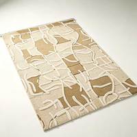 Tapis moderne abstrait à lignes rectangulaires, fait main en acrylique, beige crème kaki, blocs irréguliers texturés, pour salon minimaliste