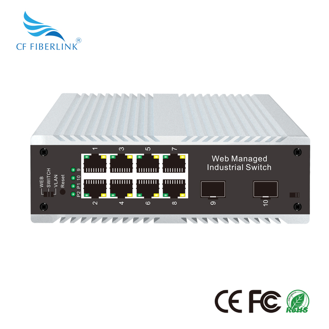 8-port RJ45 Industrial Grade WEB Management Switch with 2SFP Port and Factory Grade IP40 Anti High Temperature Resistance