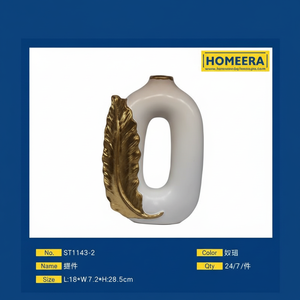 Jarrón de mesa de diseño Simple de cerámica blanca y dorada, jarrón de porcelana de 18x72x255 cm para decoración del hogar para sala de estar - Product Image 1