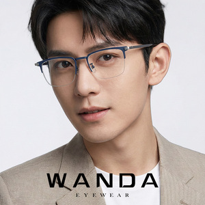 Gafas de titanio semimontura para hombre, montura óptica azul LF9018, lentes transparentes, tamaño mediano - Product Image 2