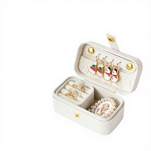 Boîte à bijoux mignonne, portable, en tissu, pour voyager, petite boîte de rangement pour bijoux beige, pour bagues, boucles d'oreilles, colliers, cadeaux - Product Image 3