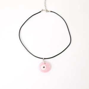 Collana Economica con Occhio Turco Rosa, Ciondolo in Vetro da 3cm, Cordino in Pelle, Gioiello Portafortuna alla Moda per Donne e Ragazze - Product Image 4