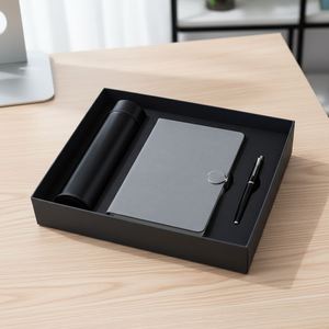 Ensemble cadeau de luxe personnalisé pour entreprise : carnet en cuir rouge, thermos LED, agenda A5, journal, coffret cadeau promotionnel avec stylo - Product Image 4