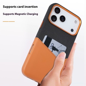 Funda de teléfono con tarjetero de dos colores de cuero de lujo, magnética, a prueba de golpes, duradera, anticaída para <span class=keywords><strong>iPhone</strong></span> 17pro, nuevas fundas para teléfonos móviles - Product Image 2
