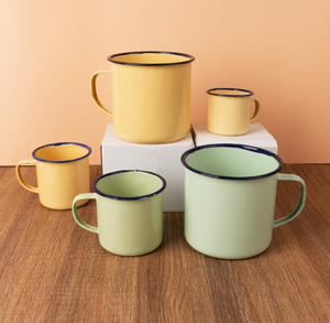 Tasses à thé et à café en métal émaillé, plusieurs tailles et couleurs (blanc/crème, jaune/vert), avec poignée, pour le camping - Product Image 2
