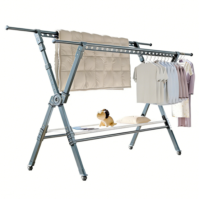 Foldable Freestanding Clothes Drying Rack Portable and Extendable Clothing Rack with Stable Structure for Hanging Clothes
