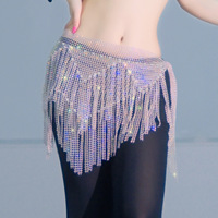 Pañuelo de cintura para danza del vientre con borlas de pedrería coloridas y cinturón de cintura con diamantes brillantes, accesorio para entrenamiento dinámico y espectáculos