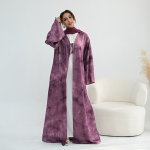 High Quality Muslim Middle Eastern Tie-Dye Pleated Printed Polyester Long Sleeve V Neck <strong>Abaya</strong> <strong>2026</strong> Spring 1121 - Product Image 2