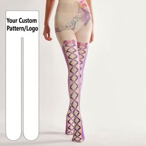 Collants Tube Alain Imprimés Personnalisés en Dentelle Argentée Sans Entrejambe pour Femmes et Adolescentes - Product Image 1