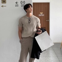 Nouveau T-shirt d'été tricoté à manches courtes, texturé, luxe léger, coupe ajustée, style business décontracté, vente en gros transfrontalière pour le commerce extérieur