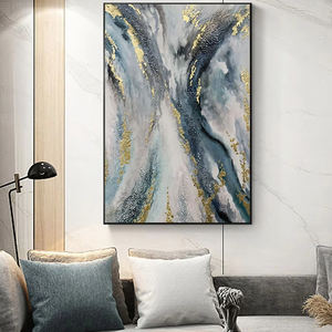 Pintura abstracta hecha a mano de hoja de oro grande, decoración de pared de Color azul, pintura al óleo, decoración de pared para el hogar, sala de estar arte para, dormitorio y oficina - Product Image 5
