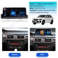 Mookaka Écran CarPlay sans fil Linux 12.3 pouces pour BMW Série 3 E90 E91 E92 E93 2005-2012 Audio autoradio GPS DSP