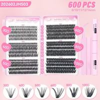 Kit Bulu Mata Kluster Wispy, Ekstensi Bulu Mata 640 Pcs, Bebas Kekejaman, CD-Curly Natural Individual Lashes DIY Hitam PBT 0.07MM