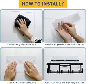 Ensemble d'étagères de rangement murales en fer sans perçage pour salle de bain, pour le lavage et le rangement - Product Image 6