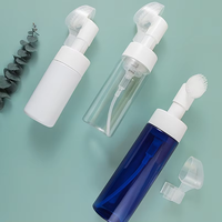 Nuevo 100ml 150ml 200ml azul blanco claro bomba de espuma cosmética botella de plástico para mascotas con cepillo de silicona para embalaje de limpiador Facial