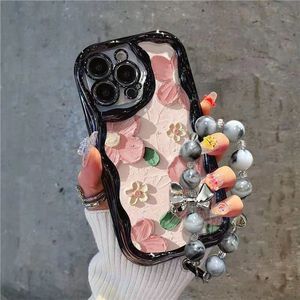 Tranh Sơn Dầu Hoa Hạt Bowknot Vòng Đeo Tay Mạ Điện TPU Điện Thoại Bìa Trường Hợp Đối Với iPhone 7 8 <span class=keywords><strong>X</strong></span> XR XS 11 12 13 14 15 16 Pro Max - Product Image 3