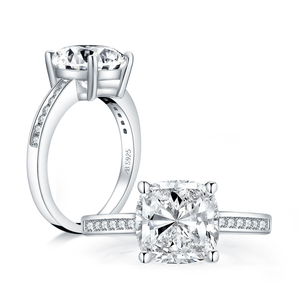 Bague solitaire en argent sterling 925 avec diamant naturel de 6 carats de taille coussin, pierre latérale en moissanite pour mariage et fiançailles unisexe, CD - Product Image 4