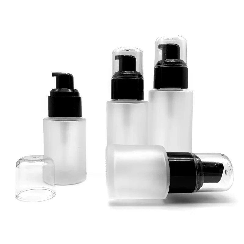 Cosmetic set Frosted Glass Flat Shoulder 30ml 40ml 50ml 80ml 100ml Body Lotion Bottle Skincare Packaging Empty Black Pump bottle