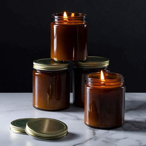 Custom 100g-250g Amber Empty Glass Holders with Lid for Christmas <strong>Lanterns</strong> <strong>Candle</strong> Jars for <strong>Candles</strong> - Product Image 2
