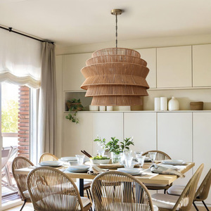 Lampadario a Tamburo Grande in Corda di Canapa Antigua, Moderno e Lussuoso, Personalizzabile, con Attacco E26, Altezza Regolabile, Lampada a Sospensione per Interni che Protegge gli Occhi - Product Image 6