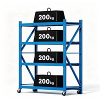 Étagère de stockage industrielle robuste de qualité stable avec roues, réglable, sans boulons, capacité 200 kg, en métal Q235 pour garage
