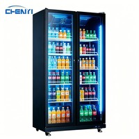 Congélateur vertical commercial à double porte vitrée pour boissons, avec système de refroidissement mécanique sans givre, éclairage LED numérique et 5 étagères