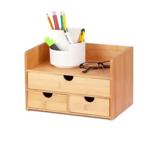 Tabletop Mini Small Drawer Storage Kitchen Countertop Organizer Bamboo Desk Organizer With Drawers