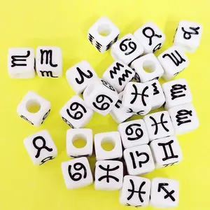 SB6284 Bán Buôn Trắng Đen Acrylic Vuông Horoscope Astrology Zodiac Box Cube Đồ Trang Sức Hạt