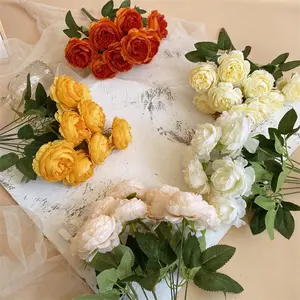 Bouquet de 9 pivoines en soie, fleurs artificielles en vrac pour arrangements de mariage - Product Image 3