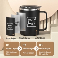 Mug à café en acier inoxydable 304, double paroi anti-brûlure, design épuré, 400ml-500ml