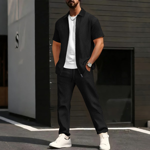 Conjunto de Pantalones Largos y Chaqueta de Manga Corta con Cierre y Jacquard de Color Sólido para <span class=keywords><strong>Hombre</strong></span>, Verano 2026, para Ocasiones Casuales - Product Image 2