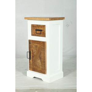 Armoire Muro en bois blanc et naturel avec porte coulissante et étagère ouverte - Product Image 4