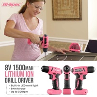 Ensemble de tournevis électrique rechargeable Hi-Spec 8V, étui rigide, acier au chrome-vanadium, léger, usage domestique, perceuse pistolet rose