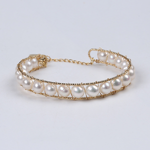 Gold Plated <strong>Copper</strong> Freshwater Pearl Beads Adjustable <strong>Bracelet</strong> - Product Image 4