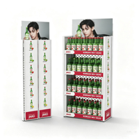 Étagère de présentation de bière pliable personnalisée, présentoir métallique à 4 niveaux avec panneau publicitaire, pour épicerie et magasin de proximité