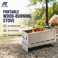 Poêle à bois pliable en acier inoxydable 430 - Brasero de cuisson extérieur portable avec support de pot, style ferme, sans électricité
