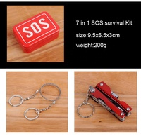 Bon marché, kit d'équipement de survie d'urgence 7 en 1, kit d'outils de survie multifonctionnel pour le camping et SOS, boîte de sauvetage
