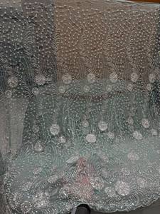 Luxury Imported 100% Silk Hand Beaded Breathable & Waterproof <b>Net</b> <b>Fabric</b> for Party Wear and Evening Dresses - Product Image 2