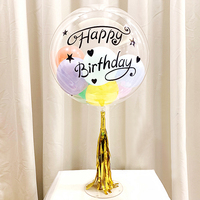 Décoration de fête d'anniversaire, ballon à bulles transparent en PVC avec bâton et pompon Joyeux Anniversaire
