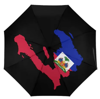 Nouveau Parapluie Automatique Pliant Moderne à Trois Volets avec Carte du Drapeau d'Haïti Imprimée Personnalisée, Protection UV, Coupe-Vent