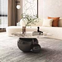 Table basse moderne noire et or Mobilier de salon luxueux Table basse ronde avec dessus en marbre blanc onyx