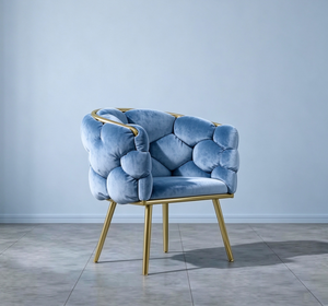 Fauteuil de salon tendance en velours capitonné, chaise de salle à manger pour la maison, chaise de maquillage pour salon de beauté avec base en métal - Product Image 3