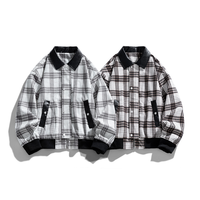 Blouson bomber à revers crantés à carreaux, coupe-vent zippé pour homme, style coréen, vêtement de travail tendance, printemps automne, décontracté, style jeune
