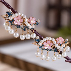 Pinza de pelo lateral pequeña y delicada con esmalte cloisonné clásico para cheongsams, estilo chino Hanfu, pinza de pelo lateral, estilo antiguo. - Product Image 2